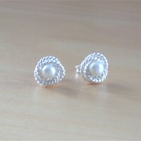BOXED EARRINGS/Sterling Silver White Freshwater Pearl stud Earrings/Pearl Earrings/Pearl Jewellery/Pearl Jewelry/Earrings/June Birthstone/UK - Thumbnail 4