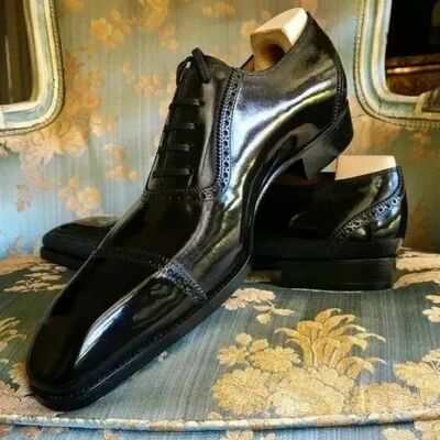 Patent leather classic style handmade 90s look oxford cap toe shoes