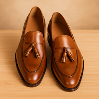New Edition Classic Brown Tassels Loafers Handmade Leather Wedding Shoes,Men's Party Wear Shoes - Thumbnail 1