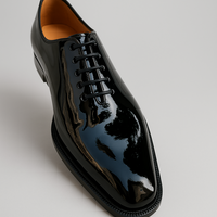 Men’s Shiny Black Dress Shoes Patent Leather Oxfords for Wedding or Business - Thumbnail 1