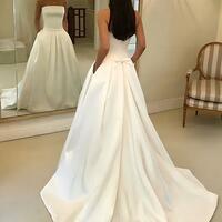 White strapless a-line pockets satin full length wedding dress,1945 - Thumbnail 1