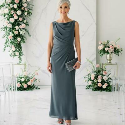 Blue sheath off the shoulder mother of bride/groom dress evening formal gown