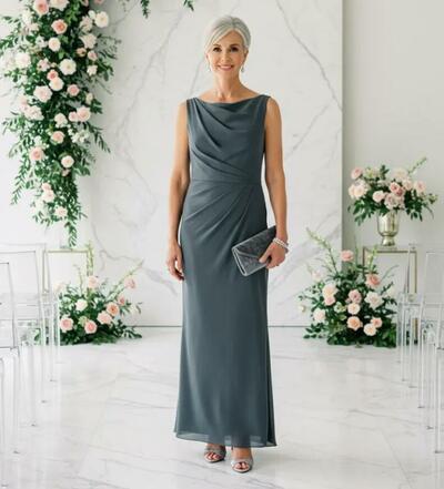 Blue Sheath Off the Shoulder Mother of Bride/Groom Dress Evening Formal Gown