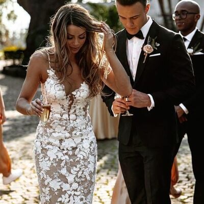 Luxurious mermaid v neck lace wedding dresses,1948 - Thumbnail 1