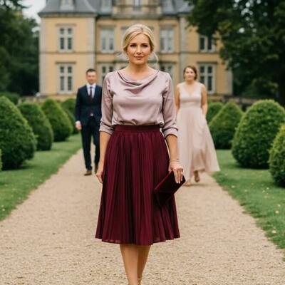 Two pieces tea-length mother of bride/groom dress evening formal gown