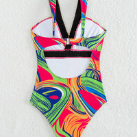 Sexy Print Strapped Swimwear Women  One Piece Swimsuit Backless Hollow Summer Bathing Suit - Thumbnail 6