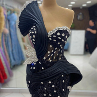 Black Prom Dresses for Black Women Promdress Illusion Mermaid Evening Dresses Elegant Beaded Lace Rhinestones Birthday Dress - Thumbnail 3