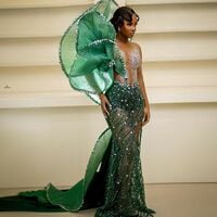 Green Mermaid Prom Dress Stylish Beaded Crystals Formal Party Evening Second Reception Birthday Engagement Bridesmaid Gowns Dresses - Thumbnail 2