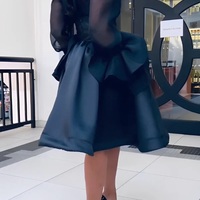 Cocktail Dresses Sheer Neck Illusion Short Mini Prom Dress Satin Long Sleeves Beaded Pleated Evening Formal Gowns Birthday Dress - Thumbnail 1