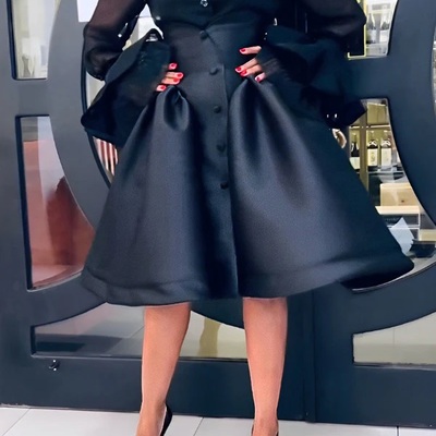 Cocktail dresses sheer neck illusion short mini prom dress satin long sleeves beaded pleated evening formal gowns birthday dress