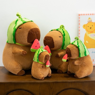 Cute Capybara Plush Toy With Watermelon Cap