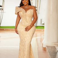 Plus Size Mermaid Prom Dress Evening Dresses For Special Occasions Sheer Neck Long Sleeves Beaded Lace 30TH Birthday Dress Second Dress - Thumbnail 1