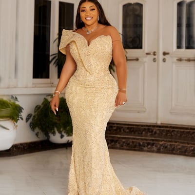 Plus size mermaid prom dress evening dresses for special occasions sheer neck long sleeves beaded lace 30th birthday dress second dress