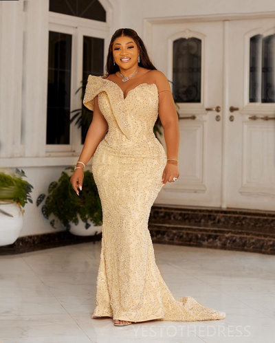 Plus Size Mermaid Prom Dress Evening Dresses For Special Occasions Sheer Neck Long Sleeves Beaded Lace 30TH Birthday Dress Second Dress