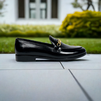 Stylish Black Buckle Loafers Leather Slip on Shoes for Men Black Designer Shoes - Thumbnail 1