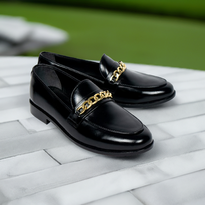 Stylish black buckle loafers leather slip on shoes for men black designer shoes