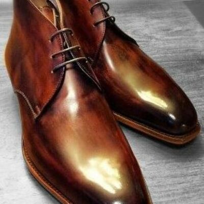 Handmade brown polishing formal chukka dress boot for mens - Thumbnail 1
