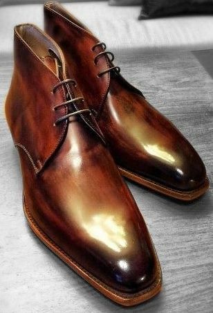 Handmade Brown Polishing Formal Chukka Dress Boot For Mens