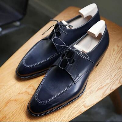 Navy blue formal hand craft lace up handmade shoes