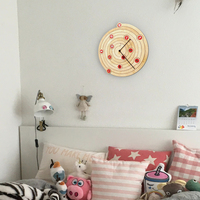 Spiral - 11.5 in / 29cm natural wood and red wall clock made of laser cut plywood - Thumbnail 7