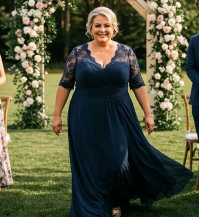 Plus Size Sheath Short Sleeve Lace Chiffon Mother of Bride/Groom Dress Evening Formal Gown