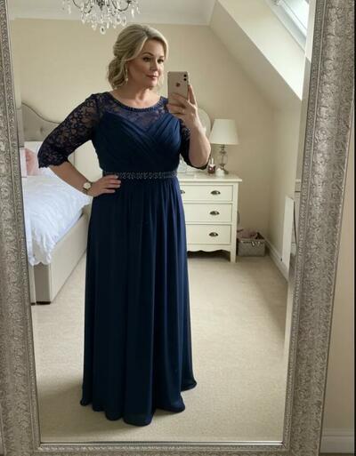 Plus Size A Line Green Chiffon Half Sleeve Mother of Bride/Groom Dress Evening Formal Gown