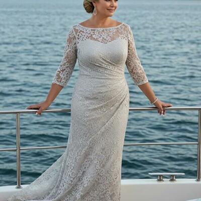 Plus size sheath lace mother of bride/groom dress evening formal gown