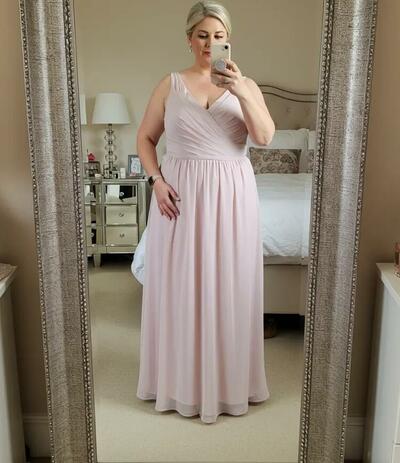 Plus Size A Line Pink Chiffon Mother of Bride/Groom Dress Evening Formal Gown