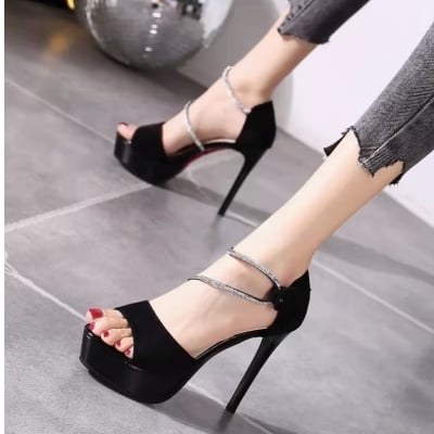 12cm ultra-high heel waterproof platform sexy rhinestone fish mouth stiletto sandals 2 colors