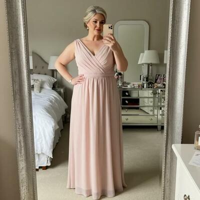 Plus size pink chiffon mother of bride/groom dress evening formal gown