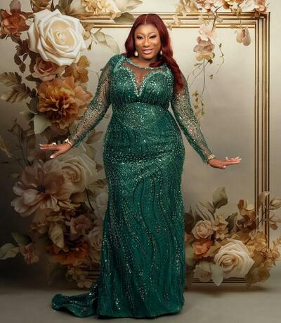 Plus Size Dark Green Mermaid Prom Dresses For Special Occasion Sequined Beaded Evening Formal Party Second Reception Birthday Dress