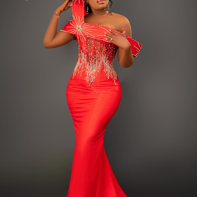 Red mermaid prom dresses stylish beaded crystals evening party formal second reception birthday enagement thanksgiving dress