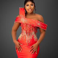 Red Mermaid Prom Dresses Stylish Beaded Crystals Evening Party Formal Second Reception Birthday Enagement Thanksgiving Dress - Thumbnail 1