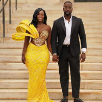 Yellow Mermaid Prom Dresses Beaded Sequined Lace Evening Party Formal Second Reception Birthday Enagement Thanksgiving Dress - Thumbnail 1