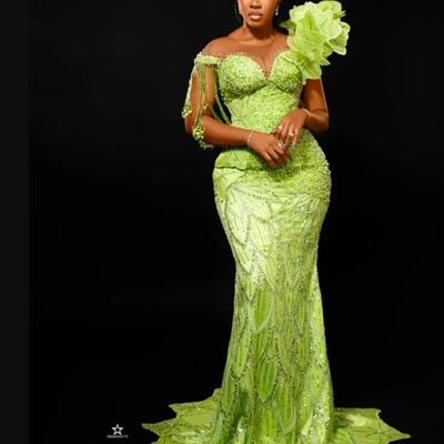 Green mermaid prom dress crystals beaded luxurious evening formal party second reception birthday engagement gowns dresses