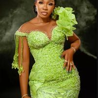 Green Mermaid Prom Dress Crystals Beaded Luxurious Evening Formal Party Second Reception Birthday Engagement Gowns Dresses - Thumbnail 1