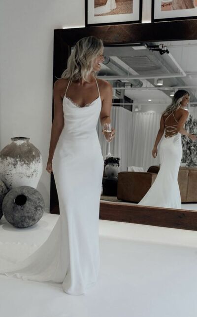Sexy Haler Wedding Dress, Backless Satin Wedding Dress Bridal Gown