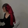 Oversized Multi-layered Satin  Bow Hair Clip, Classic Black and Burgundy, Long Tail Design-2