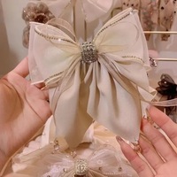 Elegant Hair Bow Barrette with Rhinestone Center, Large Layered Design in Black and White - Thumbnail 2