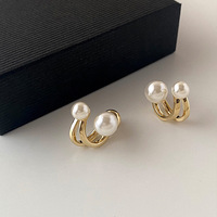 New Retro Luxury Pearl Stud Earrings for Woman - Thumbnail 2