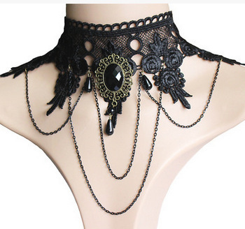 Black Lace Necklace Women Girl Boho Crystal Tassel Sexy Lace Choker Jewelry Gift