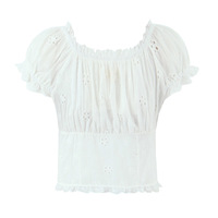 Embroidered hollow lace patchwork white top - Thumbnail 2