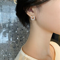   Fashion Rhinestone Imitation Pearl Round Bow Knot Earrings For Women - Thumbnail 3