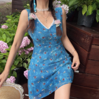 Floral Collar Chiffon Waist Sleeveless Short Dress - Thumbnail 5