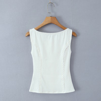 Simple style small lace patchwork slim round neck single-breasted sleeveless vest - Thumbnail 4