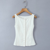 Simple style small lace patchwork slim round neck single-breasted sleeveless vest - Thumbnail 6