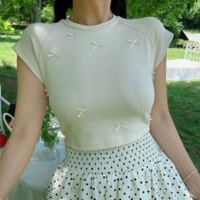 Round neck fashionable short belly button exposed T-shirt - Thumbnail 4