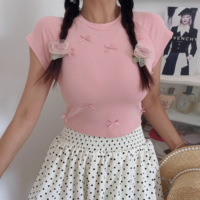 Round neck fashionable short belly button exposed T-shirt - Thumbnail 5