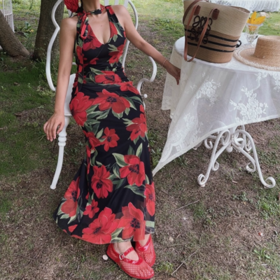 Fashion sexy printed tulle dress