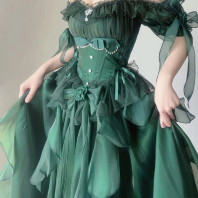 Stunning high low green a-line flower prom dresses